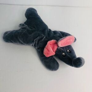 vintage elephant floppy plush grey pink embroidered eyes 9 inch